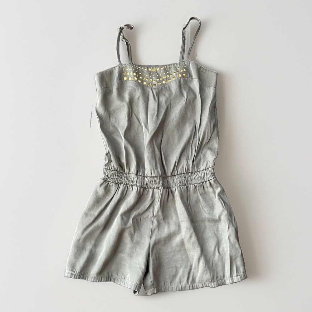 LC Lauren Conrad Sage Romper Size XS Gold Boho Detail Summer Woven